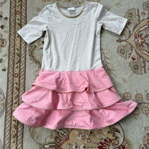 Hanna Andersson Cream and Pink Ruffled Dress